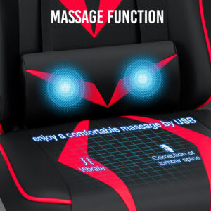 HOFFREE Reclining Gaming Chair for Adults Computer Gamer Chair with Footrest and Massage Lumbar Support Ergonomic Video Game Chair with Adjustable Armrests Red and Black