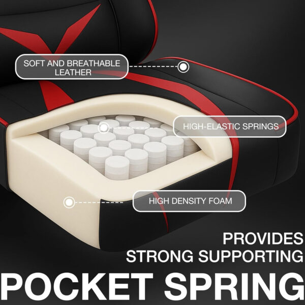 HOFFREE Reclining Gaming Chair for Adults Computer Gamer Chair with Footrest and Massage Lumbar Support Ergonomic Video Game Chair with Adjustable Armrests Red and Black