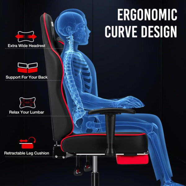HOFFREE Reclining Gaming Chair for Adults Computer Gamer Chair with Footrest and Massage Lumbar Support Ergonomic Video Game Chair with Adjustable Armrests Red and Black
