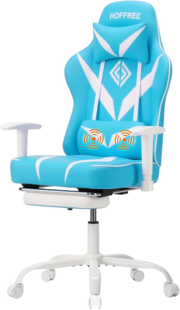 HOFFREE Reclining Gaming Chair for Adults Computer Gamer Chair with Footrest and Massage Lumbar Support Ergonomic Video Game Chair with Adjustable Armrests Red and Black