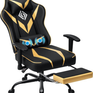 HOFFREE Reclining Gaming Chair for Adults Computer Gamer Chair with Footrest and Massage Lumbar Support Ergonomic Video Game Chair with Adjustable Armrests Red and Black