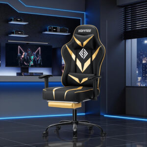 HOFFREE Reclining Gaming Chair for Adults Computer Gamer Chair with Footrest and Massage Lumbar Support Ergonomic Video Game Chair with Adjustable Armrests Red and Black