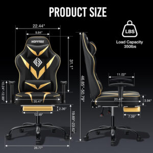 HOFFREE Reclining Gaming Chair for Adults Computer Gamer Chair with Footrest and Massage Lumbar Support Ergonomic Video Game Chair with Adjustable Armrests Red and Black