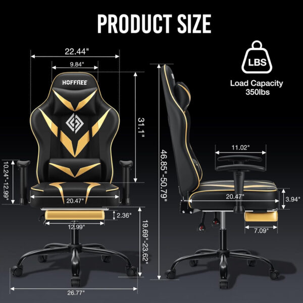 HOFFREE Reclining Gaming Chair for Adults Computer Gamer Chair with Footrest and Massage Lumbar Support Ergonomic Video Game Chair with Adjustable Armrests Red and Black