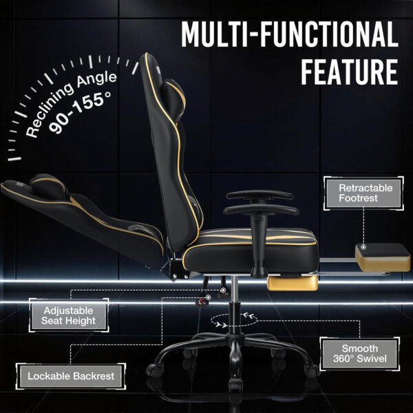 HOFFREE Reclining Gaming Chair for Adults Computer Gamer Chair with Footrest and Massage Lumbar Support Ergonomic Video Game Chair with Adjustable Armrests Red and Black