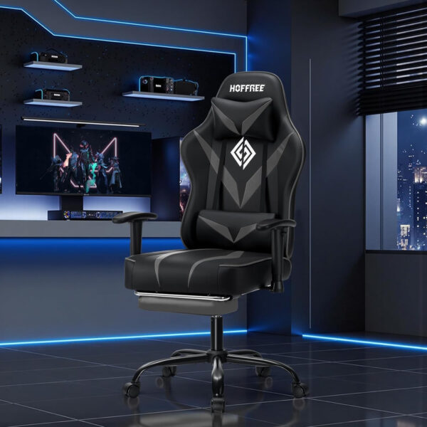 HOFFREE Reclining Gaming Chair for Adults Computer Gamer Chair with Footrest and Massage Lumbar Support Ergonomic Video Game Chair with Adjustable Armrests Red and Black