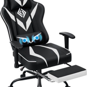 HOFFREE Reclining Gaming Chair for Adults Computer Gamer Chair with Footrest and Massage Lumbar Support Ergonomic Video Game Chair with Adjustable Armrests Red and Black