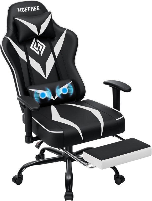HOFFREE Reclining Gaming Chair for Adults Computer Gamer Chair with Footrest and Massage Lumbar Support Ergonomic Video Game Chair with Adjustable Armrests Red and Black