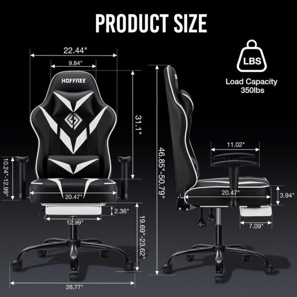HOFFREE Reclining Gaming Chair for Adults Computer Gamer Chair with Footrest and Massage Lumbar Support Ergonomic Video Game Chair with Adjustable Armrests Red and Black