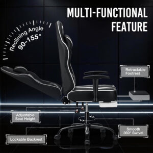 HOFFREE Reclining Gaming Chair for Adults Computer Gamer Chair with Footrest and Massage Lumbar Support Ergonomic Video Game Chair with Adjustable Armrests Red and Black