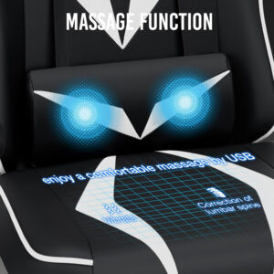 HOFFREE Reclining Gaming Chair for Adults Computer Gamer Chair with Footrest and Massage Lumbar Support Ergonomic Video Game Chair with Adjustable Armrests Red and Black