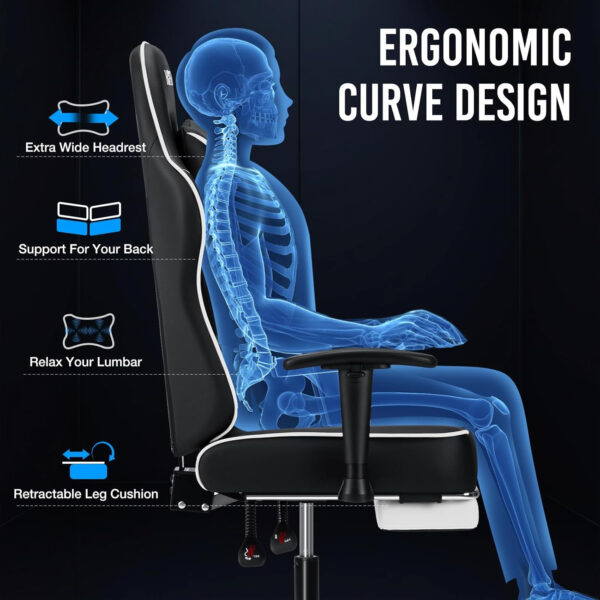 HOFFREE Reclining Gaming Chair for Adults Computer Gamer Chair with Footrest and Massage Lumbar Support Ergonomic Video Game Chair with Adjustable Armrests Red and Black