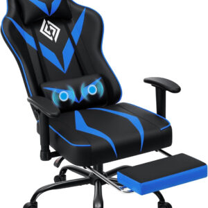 HOFFREE Reclining Gaming Chair for Adults Computer Gamer Chair with Footrest and Massage Lumbar Support Ergonomic Video Game Chair with Adjustable Armrests Red and Black