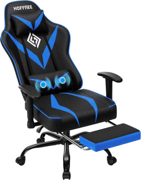 HOFFREE Reclining Gaming Chair for Adults Computer Gamer Chair with Footrest and Massage Lumbar Support Ergonomic Video Game Chair with Adjustable Armrests Red and Black