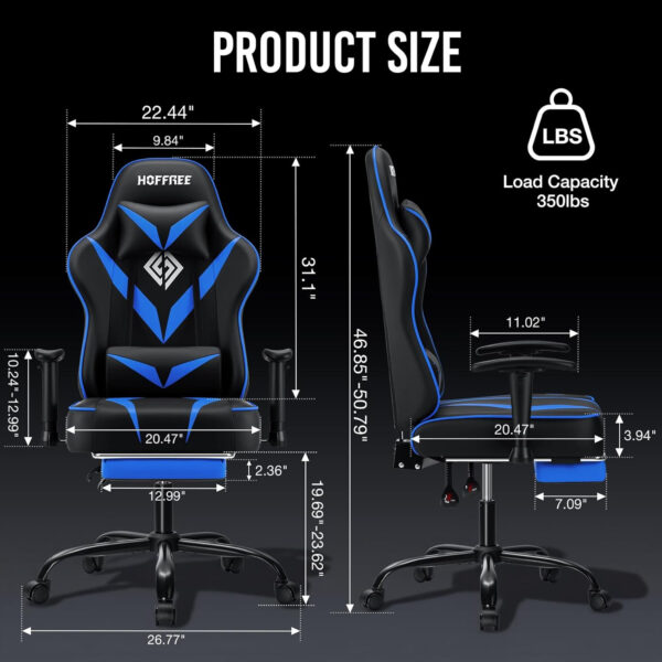 HOFFREE Reclining Gaming Chair for Adults Computer Gamer Chair with Footrest and Massage Lumbar Support Ergonomic Video Game Chair with Adjustable Armrests Red and Black