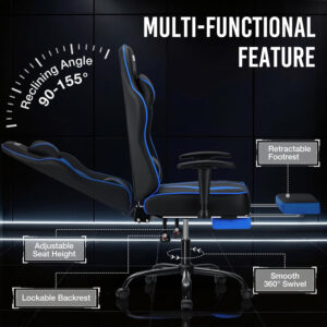 HOFFREE Reclining Gaming Chair for Adults Computer Gamer Chair with Footrest and Massage Lumbar Support Ergonomic Video Game Chair with Adjustable Armrests Red and Black