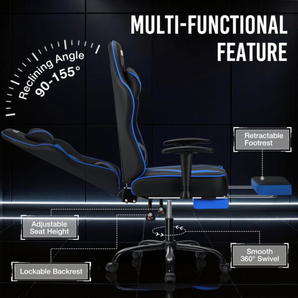 HOFFREE Reclining Gaming Chair for Adults Computer Gamer Chair with Footrest and Massage Lumbar Support Ergonomic Video Game Chair with Adjustable Armrests Red and Black