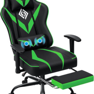 HOFFREE Reclining Gaming Chair for Adults Computer Gamer Chair with Footrest and Massage Lumbar Support Ergonomic Video Game Chair with Adjustable Armrests Red and Black