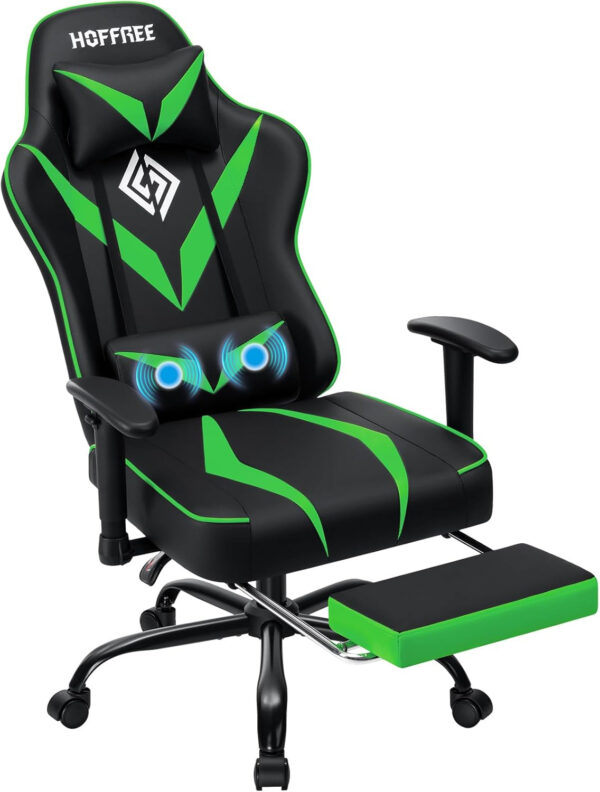 HOFFREE Reclining Gaming Chair for Adults Computer Gamer Chair with Footrest and Massage Lumbar Support Ergonomic Video Game Chair with Adjustable Armrests Red and Black