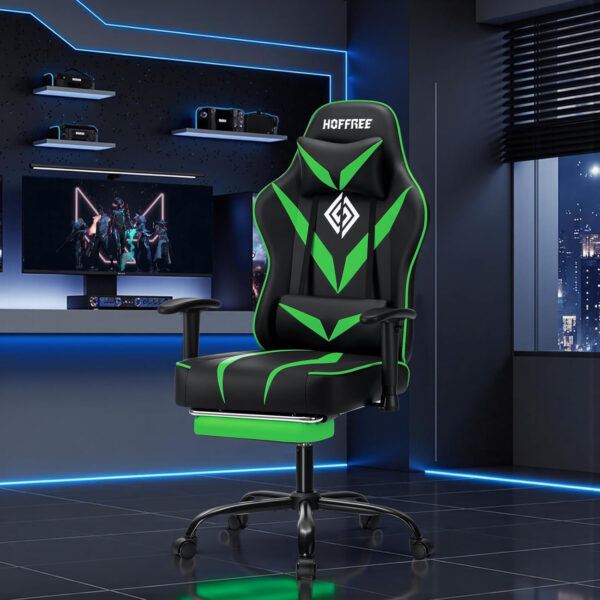 HOFFREE Reclining Gaming Chair for Adults Computer Gamer Chair with Footrest and Massage Lumbar Support Ergonomic Video Game Chair with Adjustable Armrests Red and Black