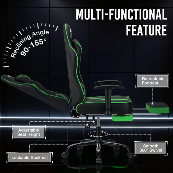 HOFFREE Reclining Gaming Chair for Adults Computer Gamer Chair with Footrest and Massage Lumbar Support Ergonomic Video Game Chair with Adjustable Armrests Red and Black