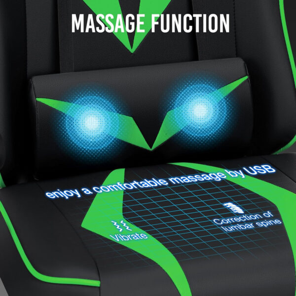 HOFFREE Reclining Gaming Chair for Adults Computer Gamer Chair with Footrest and Massage Lumbar Support Ergonomic Video Game Chair with Adjustable Armrests Red and Black