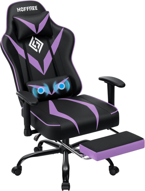 HOFFREE Reclining Gaming Chair for Adults Computer Gamer Chair with Footrest and Massage Lumbar Support Ergonomic Video Game Chair with Adjustable Armrests Red and Black