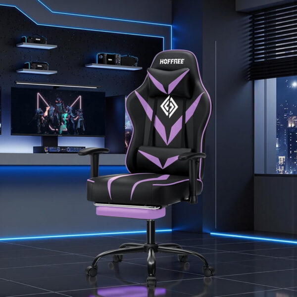 HOFFREE Reclining Gaming Chair for Adults Computer Gamer Chair with Footrest and Massage Lumbar Support Ergonomic Video Game Chair with Adjustable Armrests Red and Black