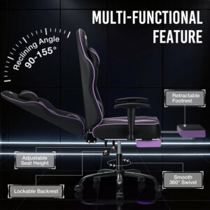 HOFFREE Reclining Gaming Chair for Adults Computer Gamer Chair with Footrest and Massage Lumbar Support Ergonomic Video Game Chair with Adjustable Armrests Red and Black