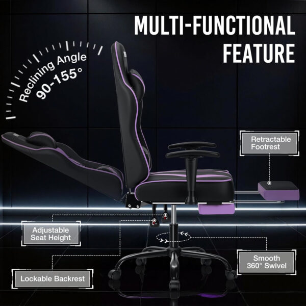 HOFFREE Reclining Gaming Chair for Adults Computer Gamer Chair with Footrest and Massage Lumbar Support Ergonomic Video Game Chair with Adjustable Armrests Red and Black