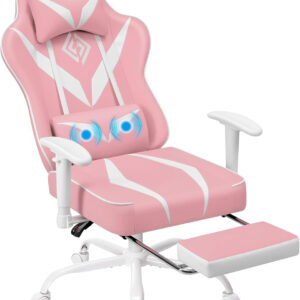 HOFFREE Reclining Gaming Chair for Adults Computer Gamer Chair with Footrest and Massage Lumbar Support Ergonomic Video Game Chair with Adjustable Armrests Red and Black