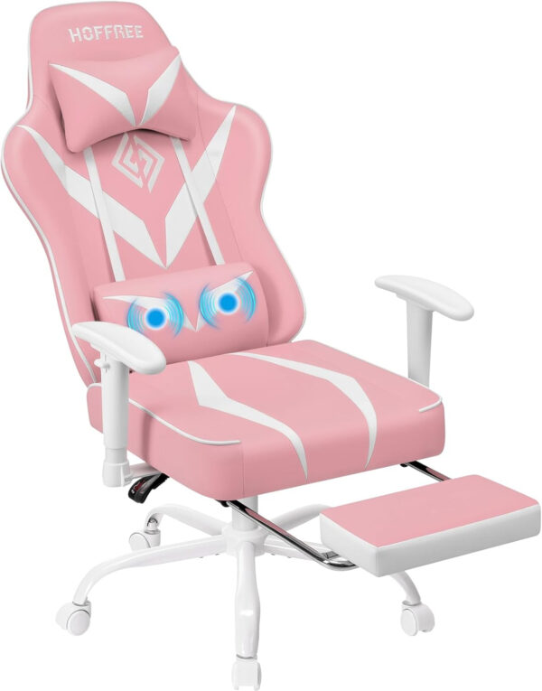 HOFFREE Reclining Gaming Chair for Adults Computer Gamer Chair with Footrest and Massage Lumbar Support Ergonomic Video Game Chair with Adjustable Armrests Red and Black