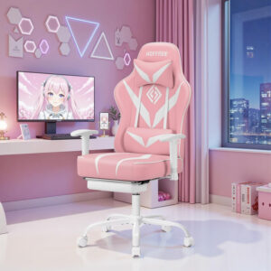 HOFFREE Reclining Gaming Chair for Adults Computer Gamer Chair with Footrest and Massage Lumbar Support Ergonomic Video Game Chair with Adjustable Armrests Red and Black