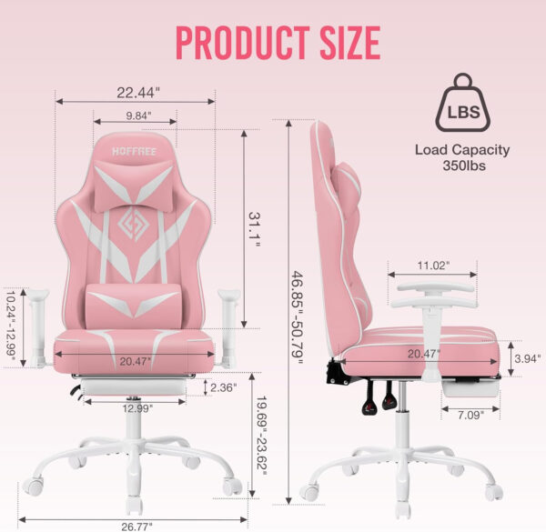 HOFFREE Reclining Gaming Chair for Adults Computer Gamer Chair with Footrest and Massage Lumbar Support Ergonomic Video Game Chair with Adjustable Armrests Red and Black