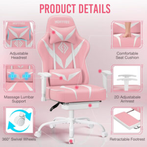 HOFFREE Reclining Gaming Chair for Adults Computer Gamer Chair with Footrest and Massage Lumbar Support Ergonomic Video Game Chair with Adjustable Armrests Red and Black