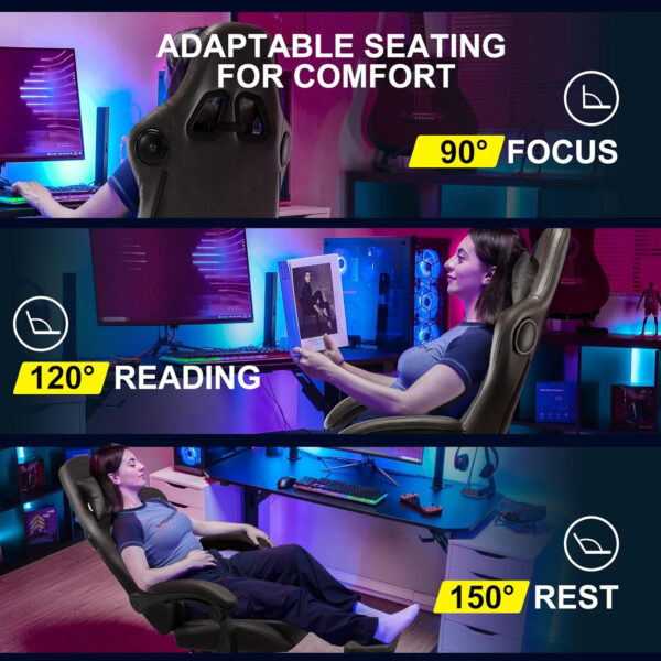 GTPLAYER Gaming Chair with Speakers, Video Game Chairs with Footrest, PC Gamer Chairs for Adults - Padded High Back Ergonomic Reclining Silla Gamer, Linkage Armrest, Ace Pro, Ivory
