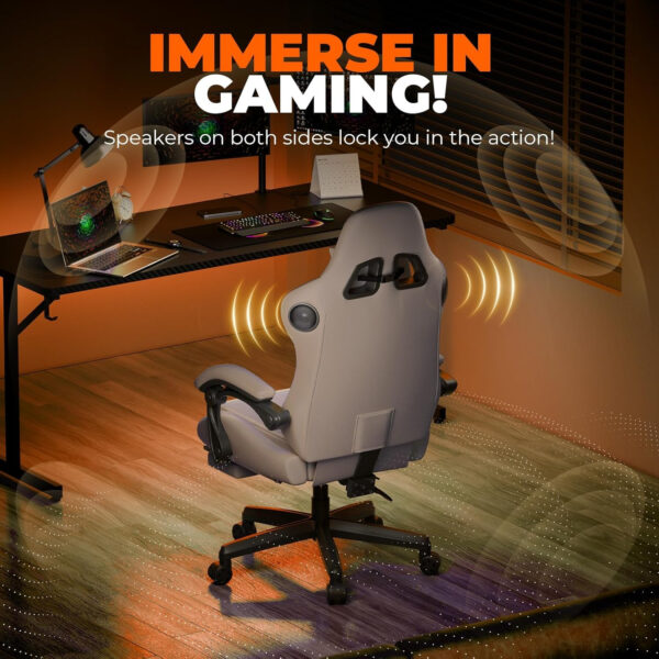 GTPLAYER Gaming Chair with Speakers, Video Game Chairs with Footrest, PC Gamer Chairs for Adults - Padded High Back Ergonomic Reclining Silla Gamer, Linkage Armrest, Ace Pro, Ivory