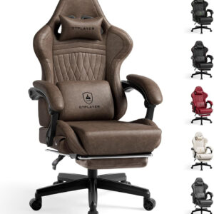 GTPLAYER Gaming Chair with Speakers, Video Game Chairs with Footrest, PC Gamer Chairs for Adults - Padded High Back Ergonomic Reclining Silla Gamer, Linkage Armrest, Ace Pro, Ivory