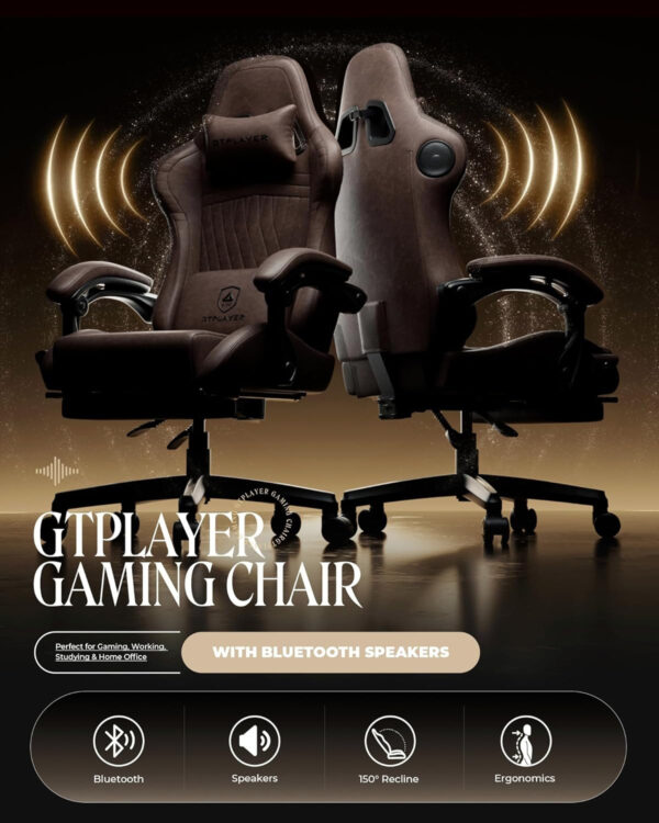 GTPLAYER Gaming Chair with Speakers, Video Game Chairs with Footrest, PC Gamer Chairs for Adults - Padded High Back Ergonomic Reclining Silla Gamer, Linkage Armrest, Ace Pro, Ivory