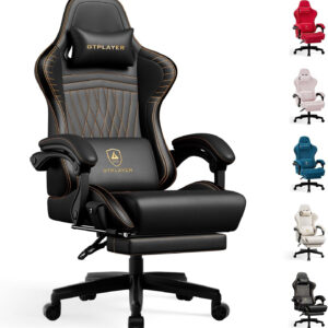 GTPLAYER Gaming Chair with Speakers, Video Game Chairs with Footrest, PC Gamer Chairs for Adults - Padded High Back Ergonomic Reclining Silla Gamer, Linkage Armrest, Ace Pro, Ivory