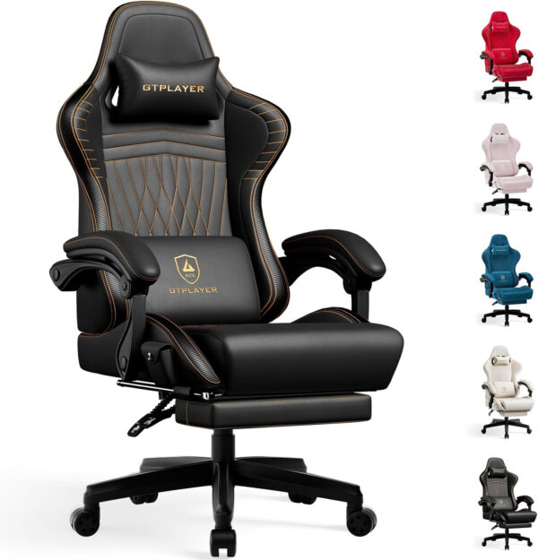 GTPLAYER Gaming Chair with Speakers, Video Game Chairs with Footrest, PC Gamer Chairs for Adults - Padded High Back Ergonomic Reclining Silla Gamer, Linkage Armrest, Ace Pro, Ivory