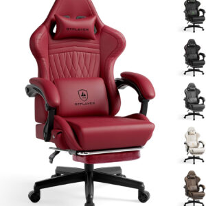 GTPLAYER Gaming Chair with Speakers, Video Game Chairs with Footrest, PC Gamer Chairs for Adults - Padded High Back Ergonomic Reclining Silla Gamer, Linkage Armrest, Ace Pro, Ivory