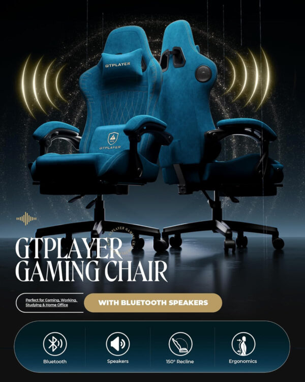 GTPLAYER Gaming Chair with Speakers, Video Game Chairs with Footrest, PC Gamer Chairs for Adults - Padded High Back Ergonomic Reclining Silla Gamer, Linkage Armrest, Ace Pro, Ivory