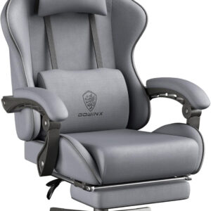 Dowinx Gaming Chair Fabric with Pocket Spring Cushion, Massage Game Chair Cloth with Headrest, Ergonomic Computer Chair with Footrest 290LBS, Black and Grey