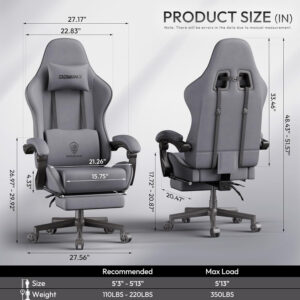 Dowinx Gaming Chair Fabric with Pocket Spring Cushion, Massage Game Chair Cloth with Headrest, Ergonomic Computer Chair with Footrest 290LBS, Black and Grey