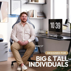 Dowinx Gaming Chair Fabric with Pocket Spring Cushion, Massage Game Chair Cloth with Headrest, Ergonomic Computer Chair with Footrest 290LBS, Black and Grey