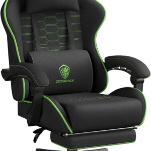 Dowinx Gaming Chair Fabric with Pocket Spring Cushion, Massage Game Chair Cloth with Headrest, Ergonomic Computer Chair with Footrest 290LBS, Black and Grey