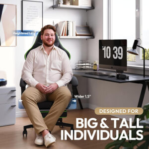 Dowinx Gaming Chair Fabric with Pocket Spring Cushion, Massage Game Chair Cloth with Headrest, Ergonomic Computer Chair with Footrest 290LBS, Black and Grey