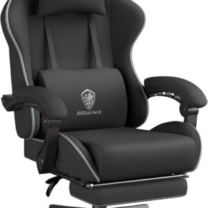 Dowinx Gaming Chair Fabric with Pocket Spring Cushion, Massage Game Chair Cloth with Headrest, Ergonomic Computer Chair with Footrest 290LBS, Black and Grey