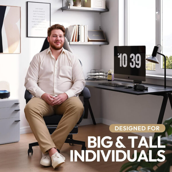 Dowinx Gaming Chair Fabric with Pocket Spring Cushion, Massage Game Chair Cloth with Headrest, Ergonomic Computer Chair with Footrest 290LBS, Black and Grey